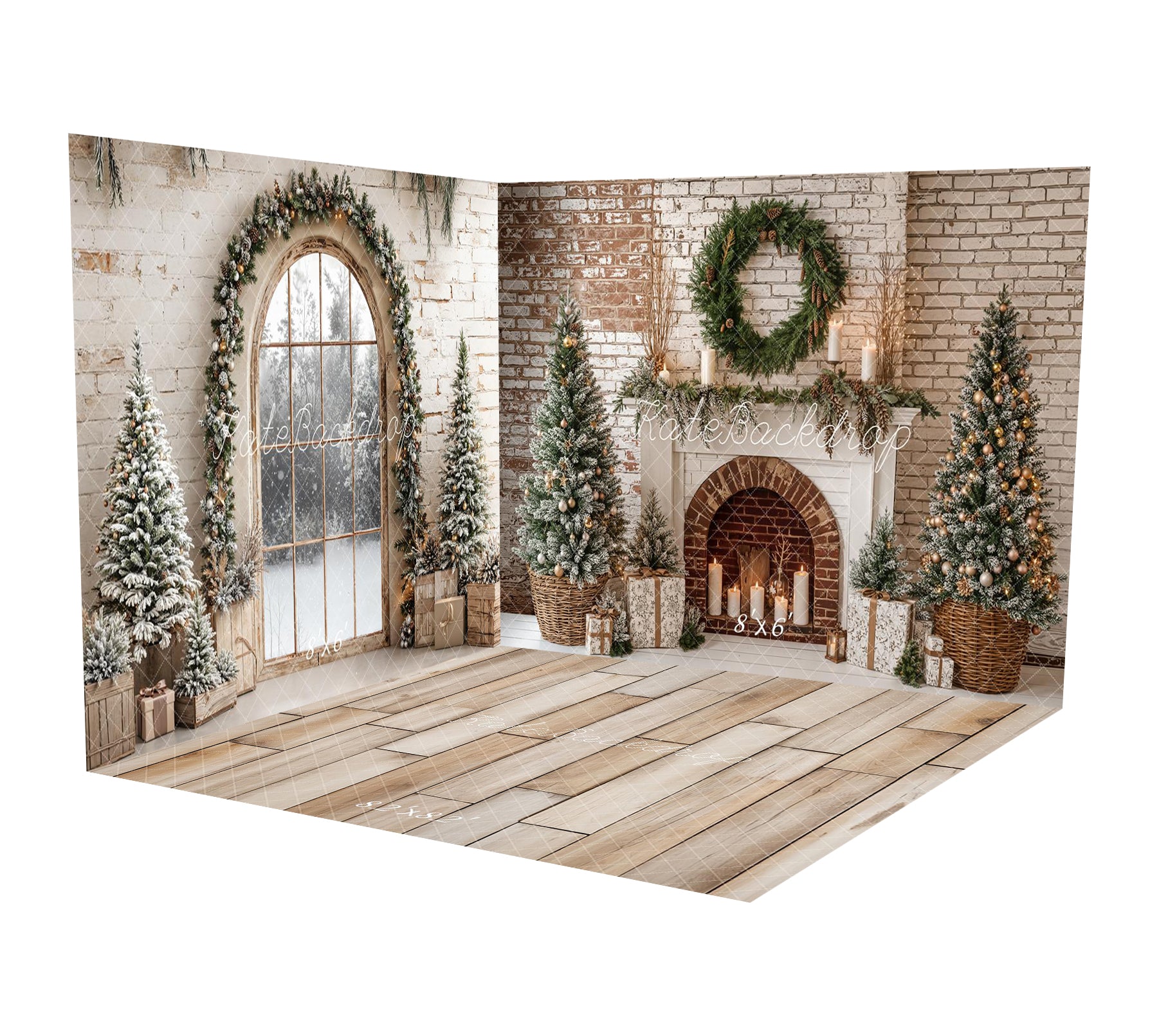 Kate Christmas Fireplace Tree Wreath Brick Wall Room Set