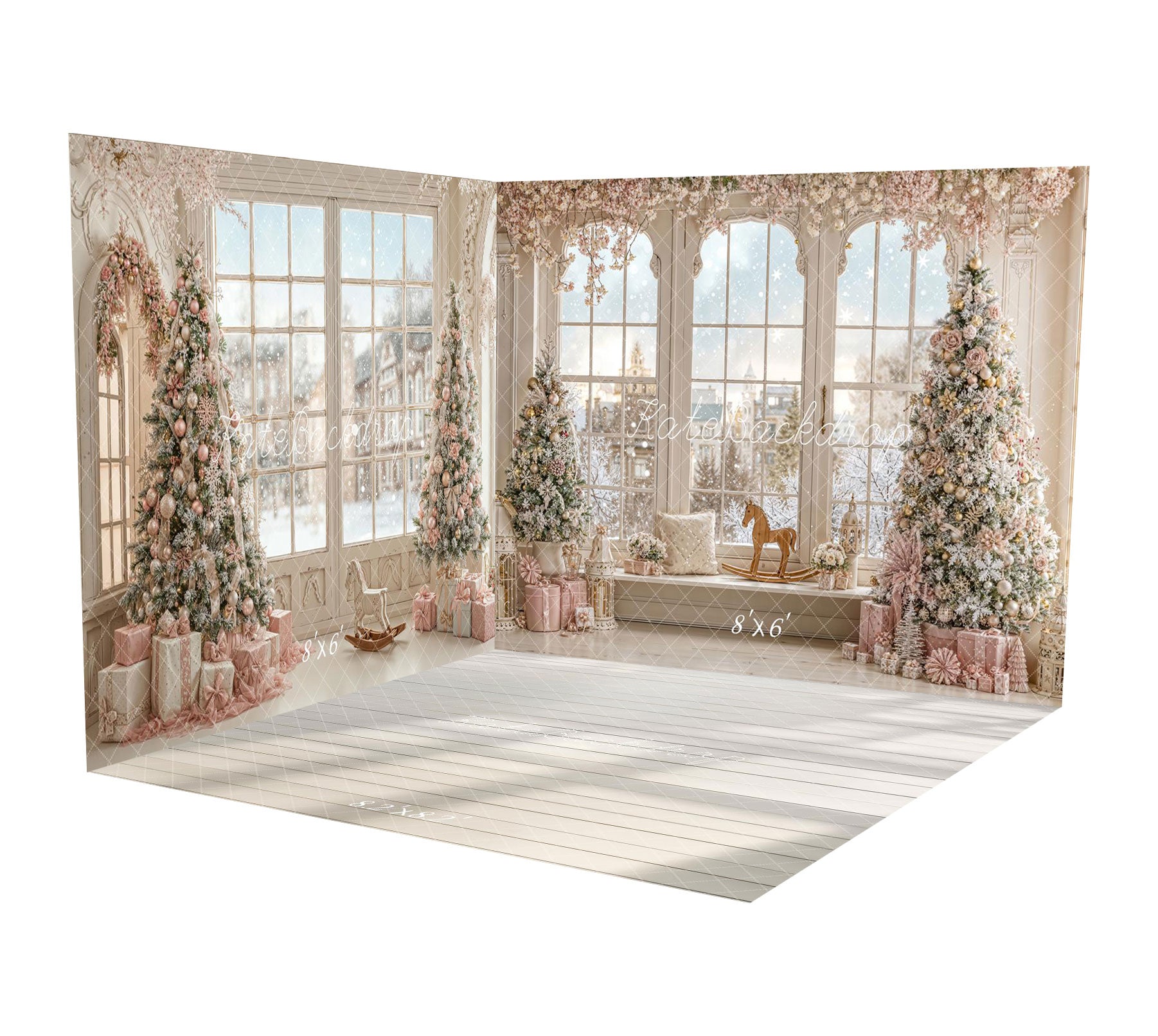 Kate Christmas Frosted Tree Pink Gifts Window Rocking Horse Room Set