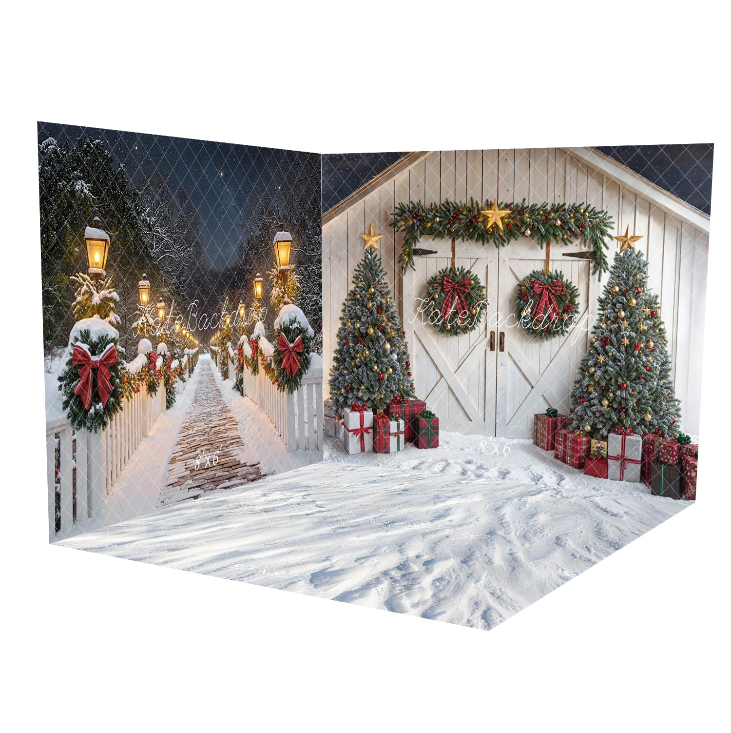 Kate Christmas Trees Wreath White Barn Door Red Plaid Room Set