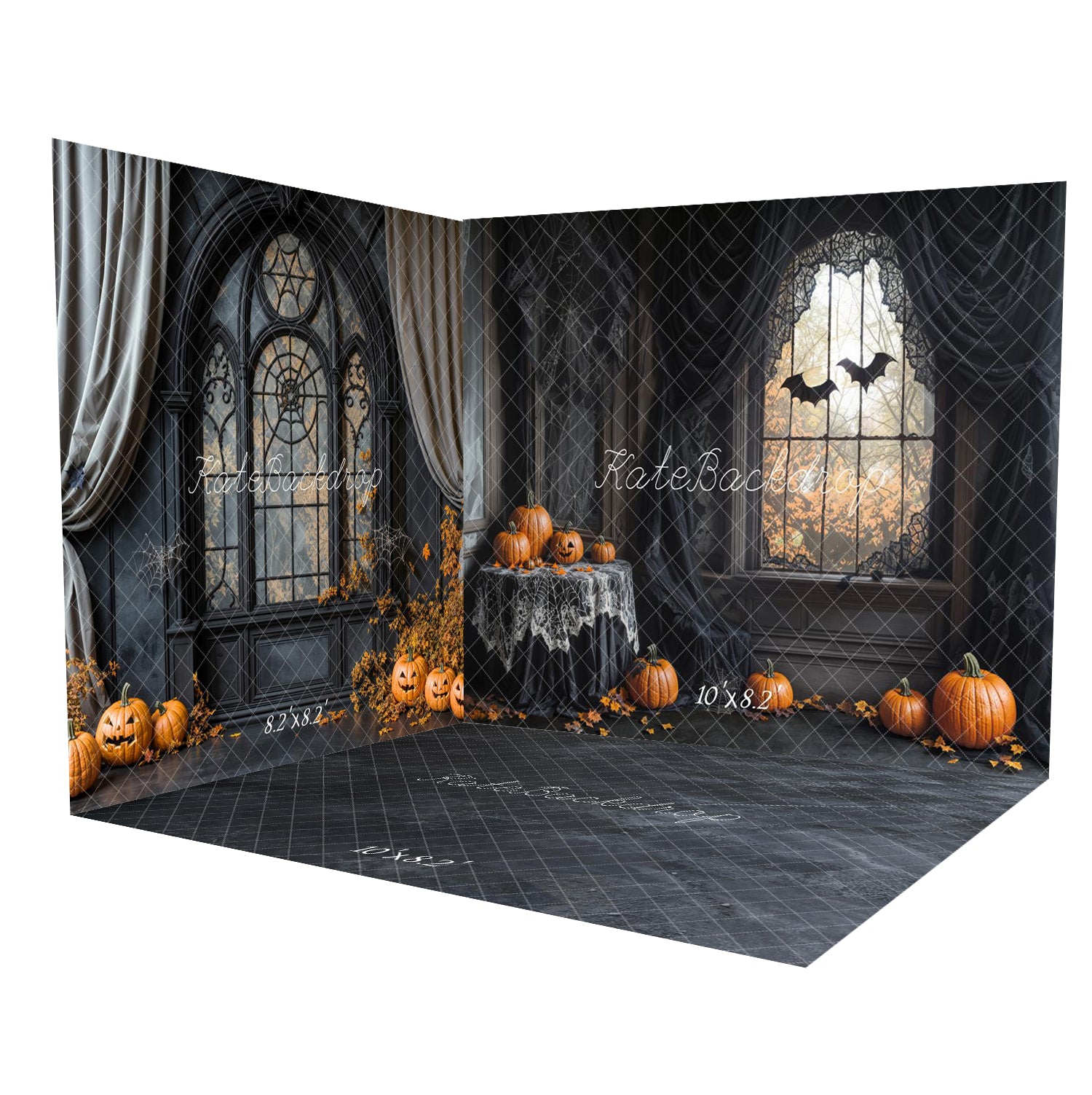 Kate Halloween Gothic Spider Web Window Pumpkins Bats Room Set