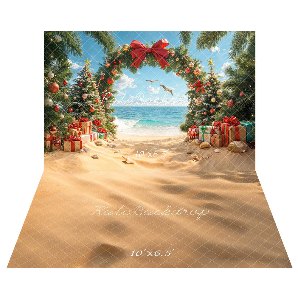 Kate Christmas Beach Tree Arch Gifts Bow Backdrop+Sand Texture Floor Backdrop