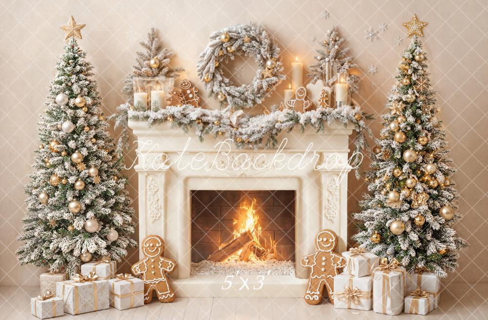 Kate Christmas Fireplace Gingerbread Snow Trees Gifts Backdrop Designed by Emetselch