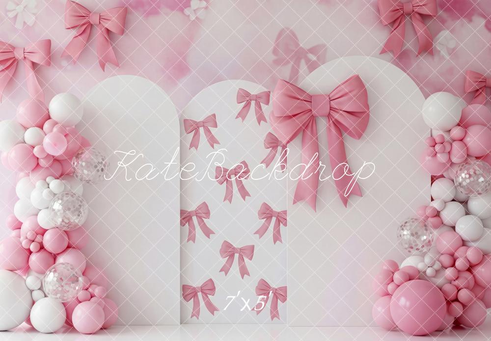 Kate Birthday Pink Bows Balloons Arch Backdrop Designed by Patty Roberts