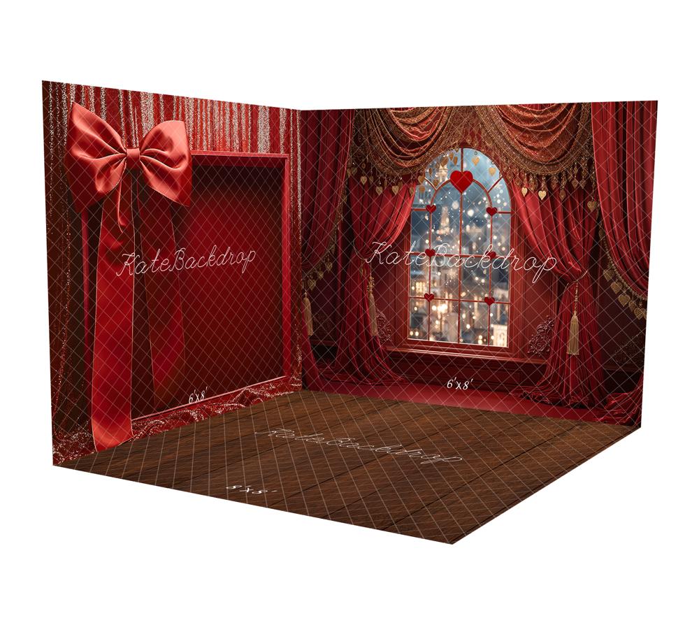 Kate Valentine's Day Red Heart Window Curtains Room Set
