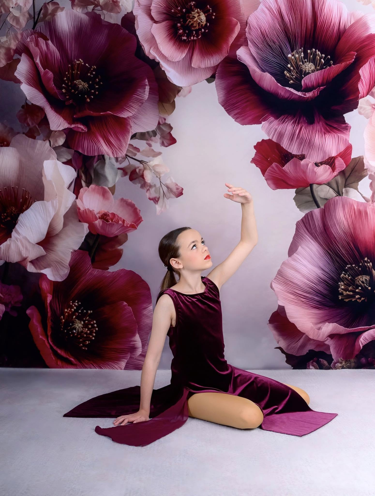 Kate Fine Art Flower Arch Large Burgundy Pink Flowers Printed Backdrop Designed by Patty Roberts