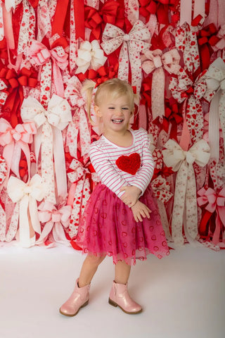 Kate Valentine's Day Red Pink White Floral Ribbon Bows Printed Backdrop Designed by Patty Roberts