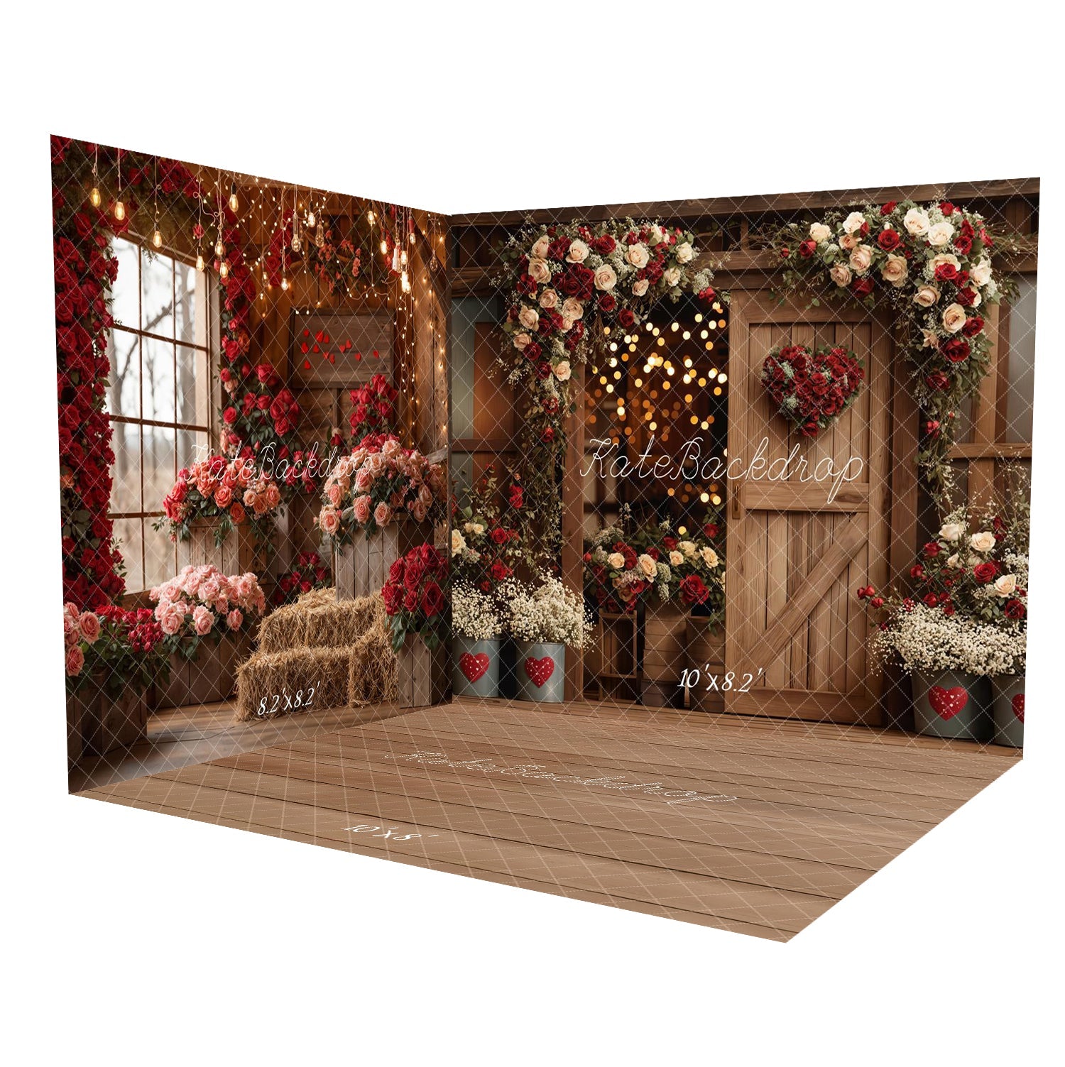 TEST Kate Valentines Flower Arch Heart Wooden Barn Door Room Set