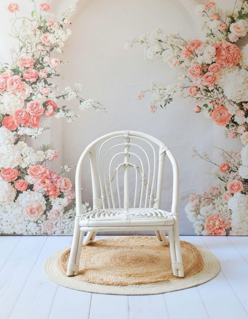 Kate Spring Flower Arch White Cream Peach Flowers Printed Backdrop Designed by Emetselch