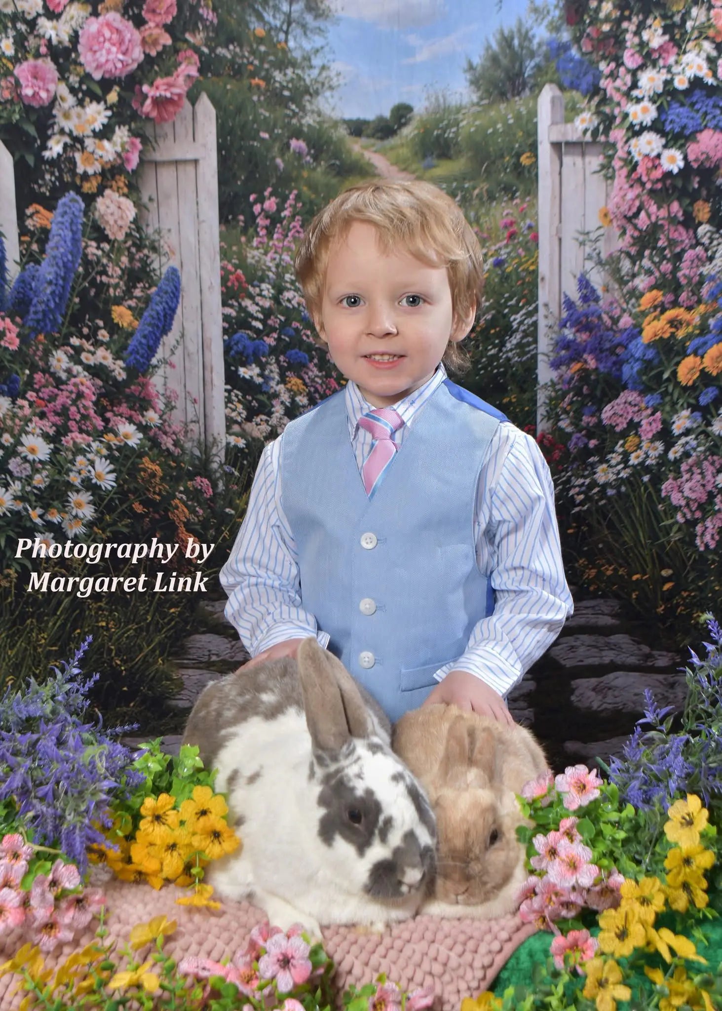 Kate Spring Flower Arch White Picket Fence Garden Pathway Printed Backdrop Designed by Emetselch