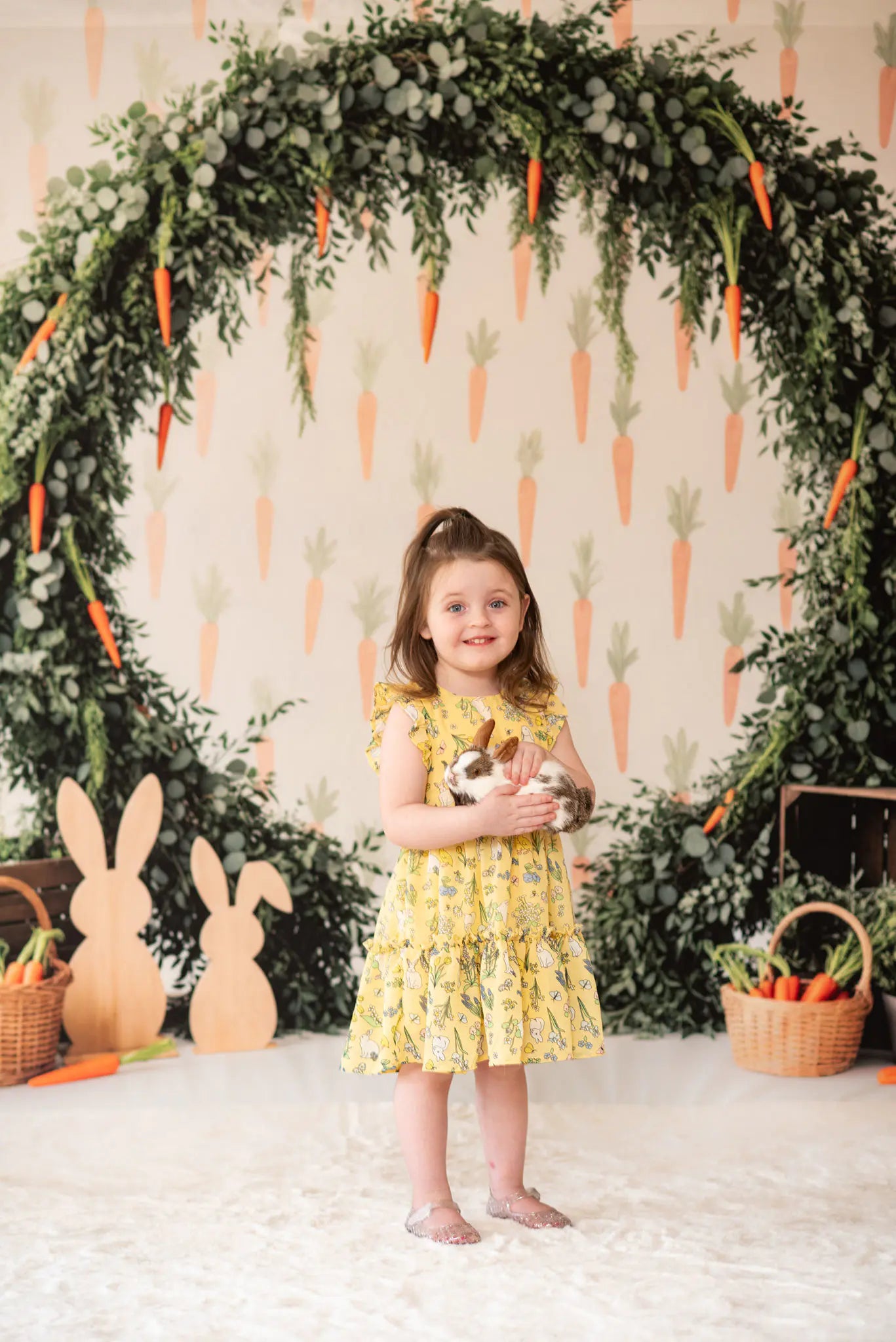 Kate Easter Bunny Carrot Flower Arch Greenery Backdrop Designed by Patty Roberts