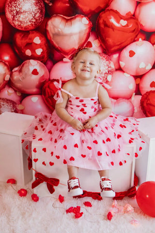 Kate Valentine's Day Heart Balloons Red Pink Printed Backdrop Designed by Patty Roberts