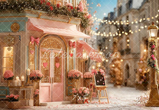 Kate Valentine's Day Café Pink Roses Printed Backdrop Designed by Emetselch