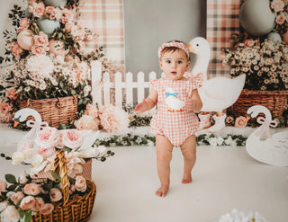 Kate Cake Smash Silly Goose Flower Arch Plaid Balloons Picket Fence Printed Backdrop Designed by Emetselch