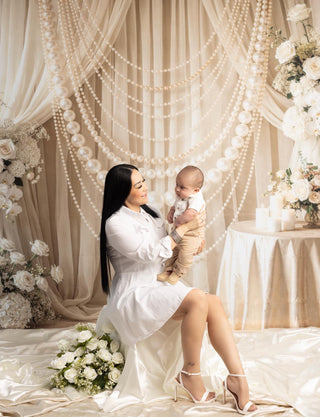 Kate Mother's Day Pearl Garland Floral Elegant Wedding Printed Backdrop Designed by Emetselch