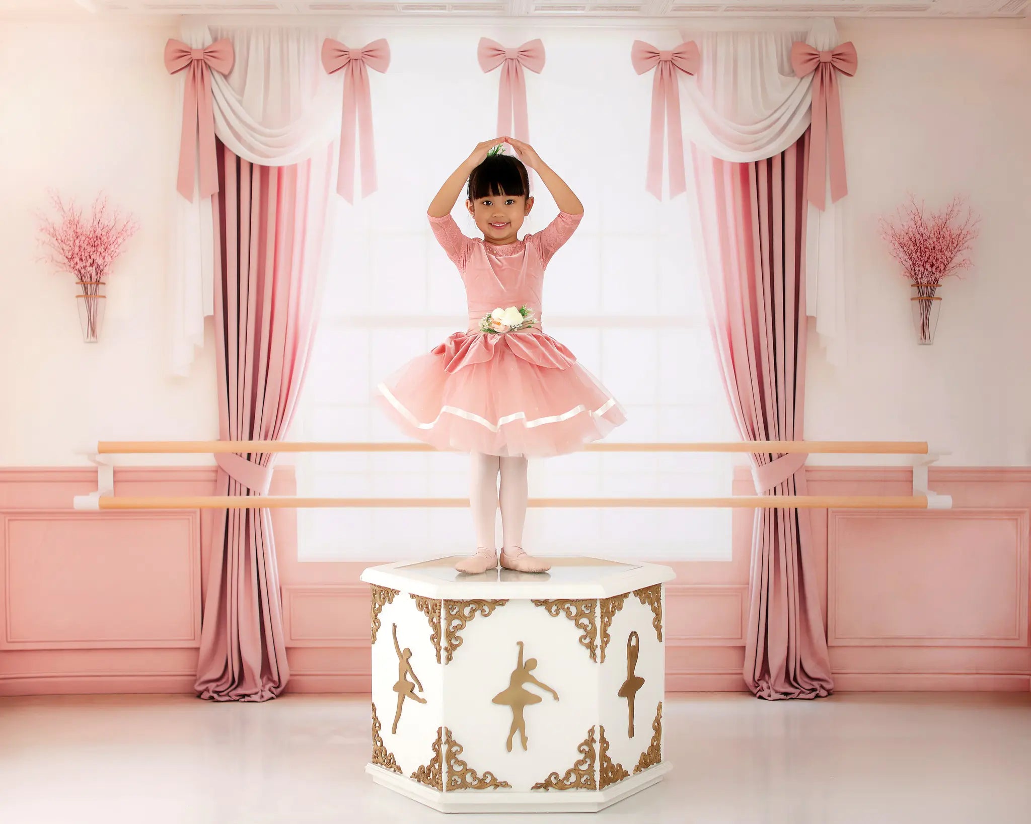 Kate Pink Ballet Barre Window Curtains Printed Backdrop Designed by Patty Roberts