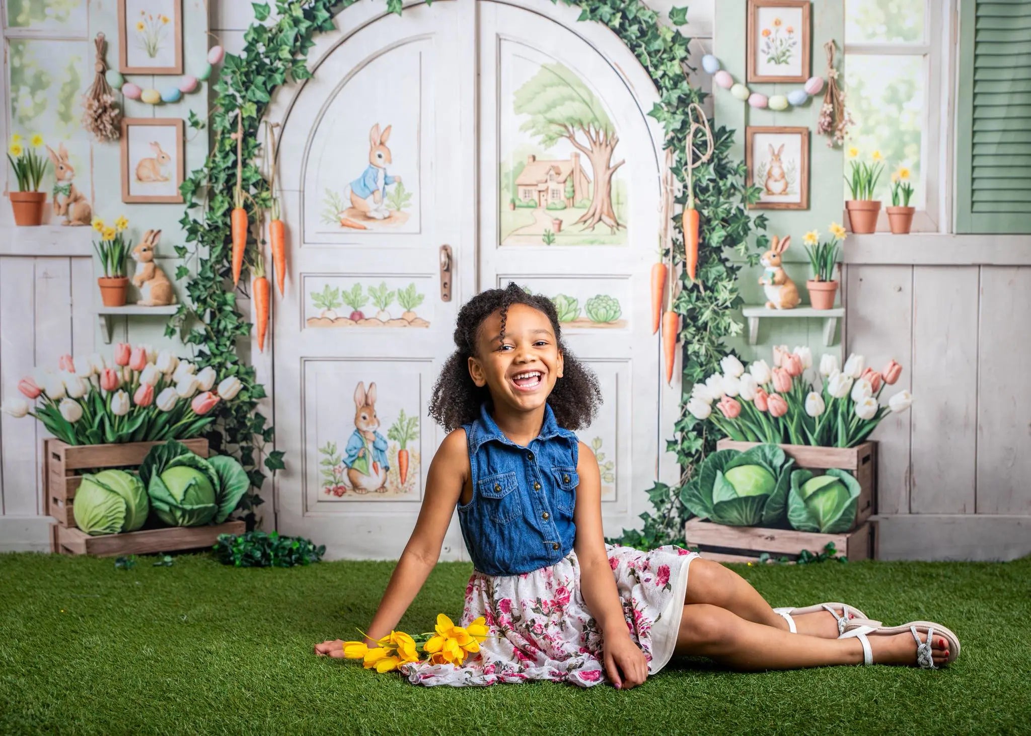 Kate Easter Bunny Garden Door with Carrots and Tulips Backdrop Designed by Emetselch