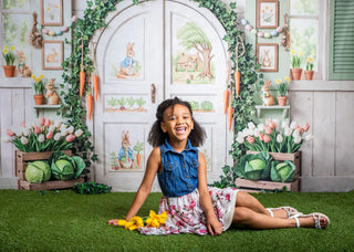 Kate Easter Bunny Garden Door with Carrots and Tulips Printed Backdrop Designed by Emetselch