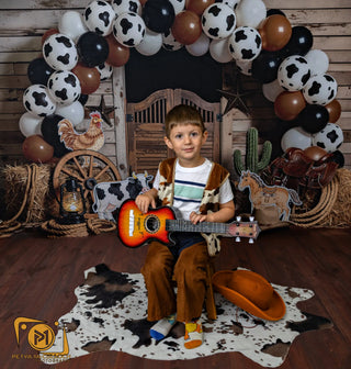 Kate Cake Smash Western Saloon Barn Cow Print Balloon Arch Farm Animals Printed Backdrop Designed by Emetselch