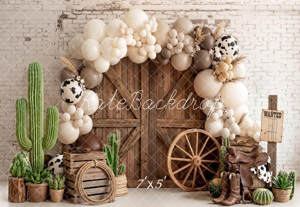 Kate Western Barn Door Cow Print Balloon Arch Cactus Printed Backdrop Designed by Emetselch