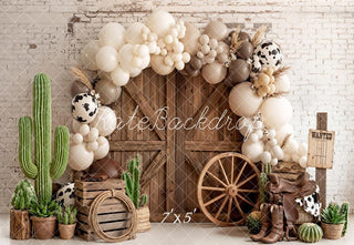 Kate Western Barn Door Cow Print Balloon Arch Cactus Printed Backdrop Designed by Emetselch