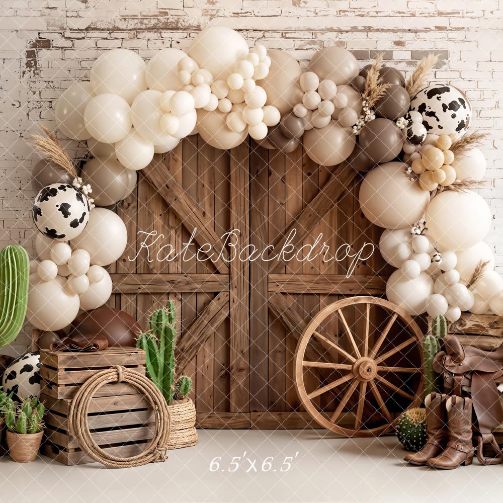 Kate Western Barn Door Cow Print Balloon Arch Cactus Printed Backdrop Designed by Emetselch