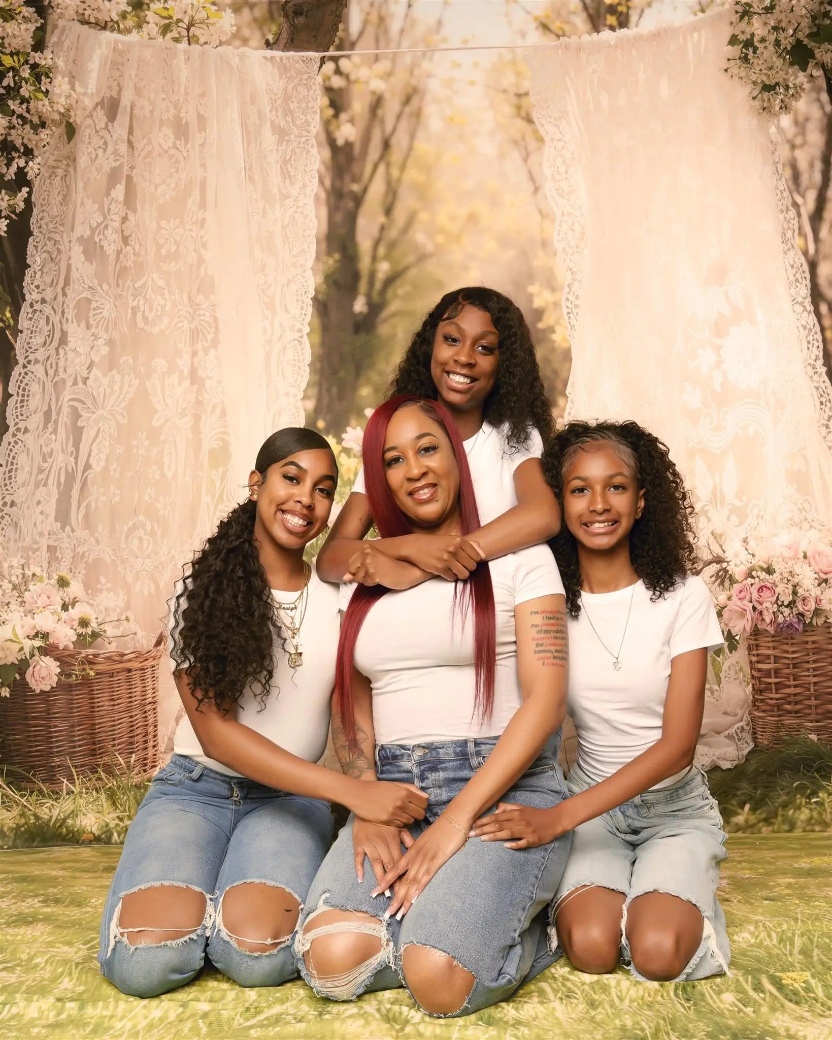 Kate Mother's Day Lace Curtains Flower Baskets Garden Printed Backdrop Designed by Emetselch