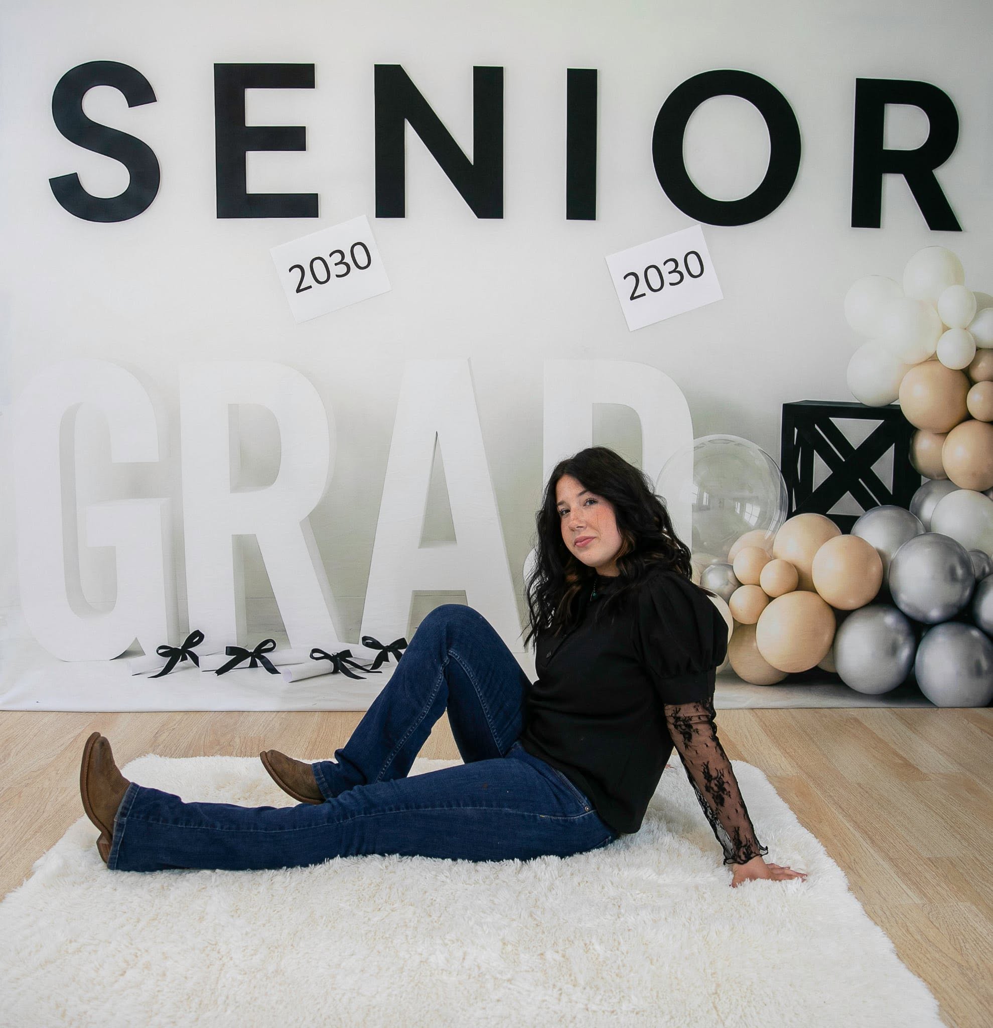 Kate Senior Grad Balloons White Wall Printed Backdrop Designed by Patty Roberts