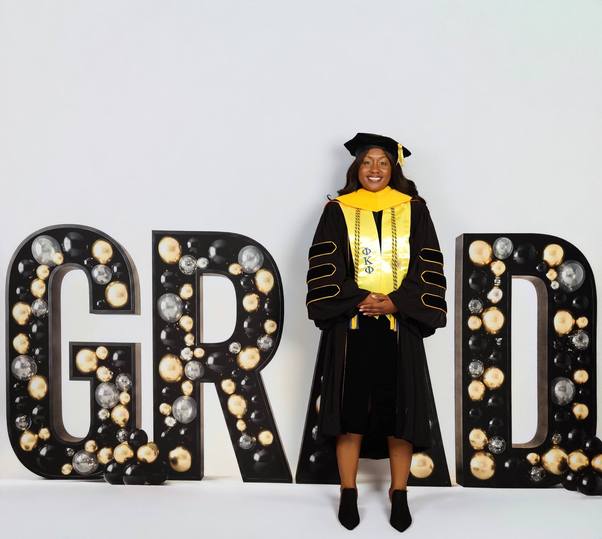Kate Graduation Black Gold Silver Balloons Printed Backdrop Designed by Patty Roberts