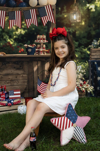 Kate 4th of July Patriotic Outdoor Balloons American Flags Rustic Table Printed Backdrop Designed by Emetselch