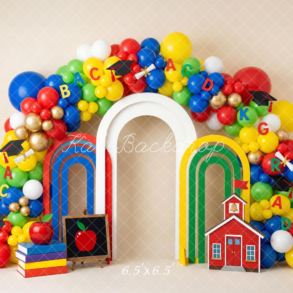 TEST Kate Graduation Colorful Balloon Arch Schoolhouse Chalkboard Printed Backdrop Designed by Emetselch