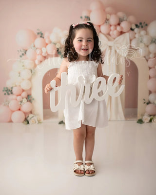 Kate Cake Smash Pink Balloon Arch Bow Flowers Printed Backdrop Designed by Patty Roberts