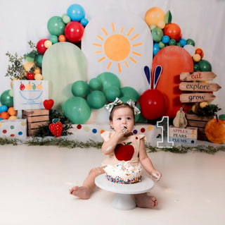 Kate Cake Smash Colorful Catepillar Balloon Sun Fruit Crates Printed Backdrop Printed Backdrop Designed by Mini MakeBelieve
