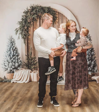 Kate Christmas Pine Arch Beige Drapes Garland Trees Gifts Printed Backdrop Designed by Emetselch