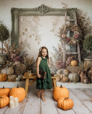 RTS Kate Fall Pumpkin Lantern Wreath Ladder Vintage Frame The Forgotten Copiary Printed Backdrop Designed by Ashley Ward (US ONLY)