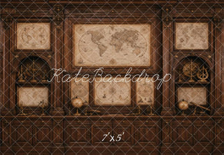 Kate Vintage World Map Brown Cabinet Study Printed Backdrop Designed by Vertigo Productions