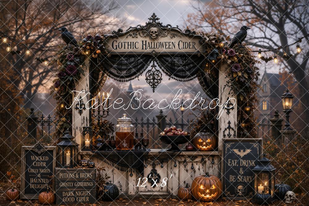 Kate Halloween Gothic Dark Cider Bar Drapery Printed Backdrop Designed by Emetselch