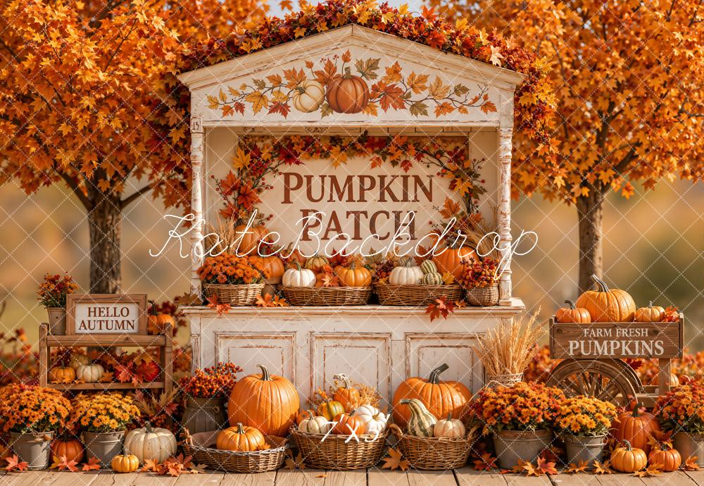 Kate Fall Pumpkin Patch Harvest Maple Tree Matte UV Printed Vinyl Backdrop
