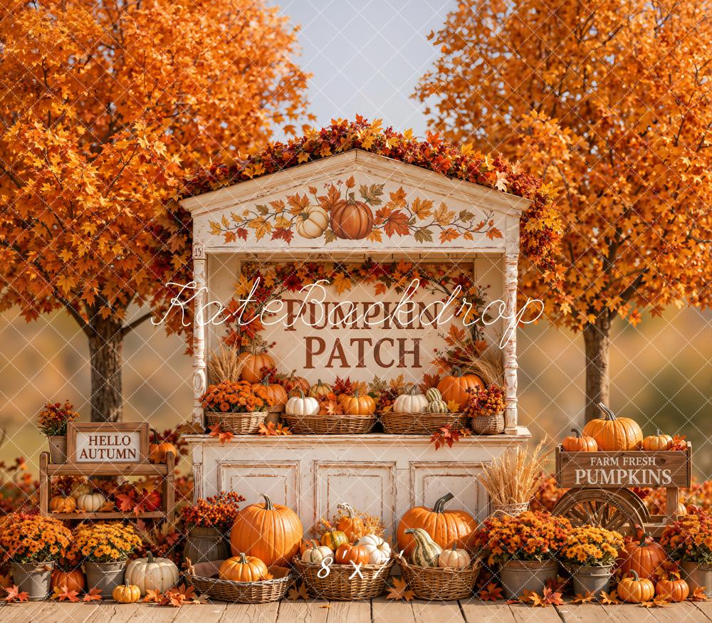 Kate Fall Pumpkin Patch Harvest Maple Tree Matte UV Printed Vinyl Backdrop