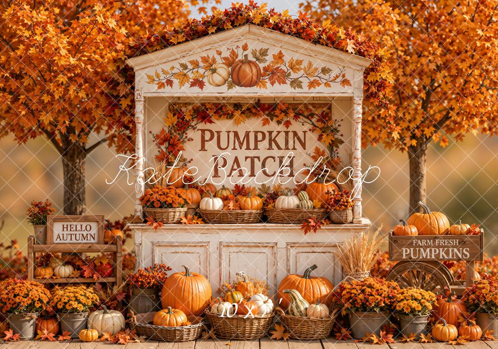 Kate Fall Pumpkin Patch Harvest Maple Tree Matte UV Printed Vinyl Backdrop