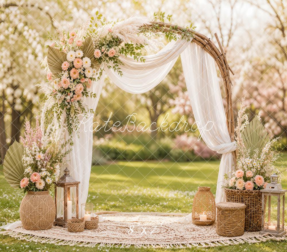 Kate Spring Boho Floral Arch Sheer Drapes Garden Matte UV Printed Vinyl Backdrop