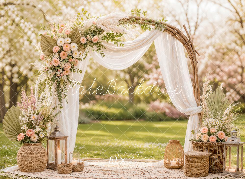 Kate Spring Boho Floral Arch Sheer Drapes Garden Matte UV Printed Vinyl Backdrop