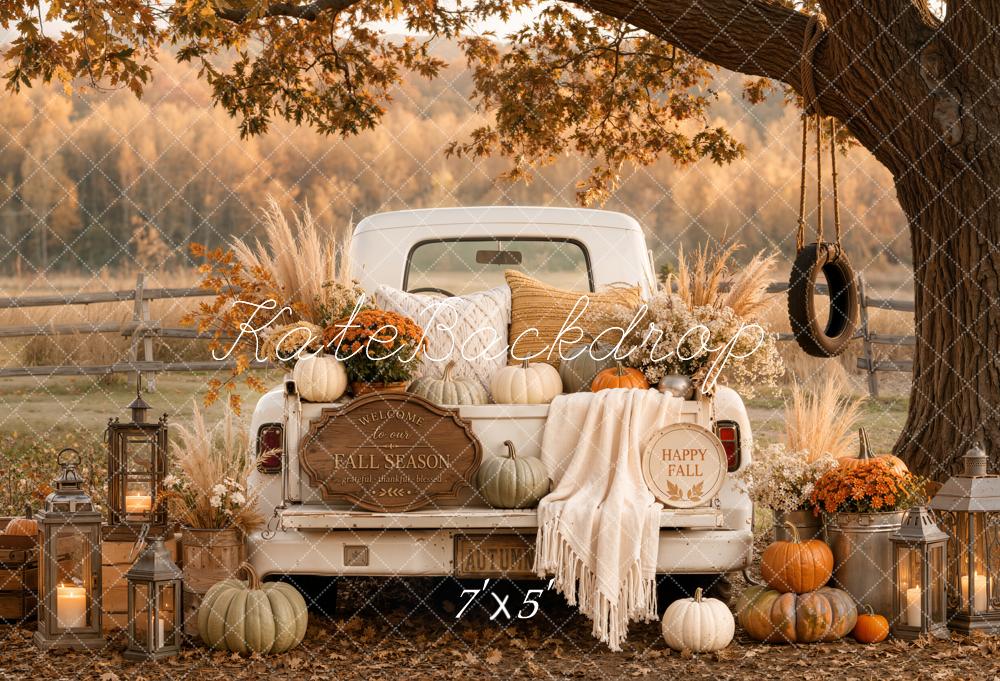 Kate Fall Vintage Truck Pumpkin Cozy Blanket Tree Swing Matte UV Printed Vinyl Backdrop