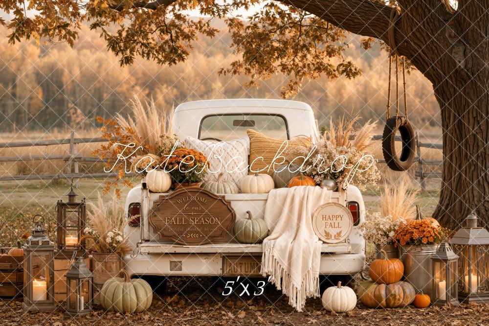 Kate Fall Vintage Truck Pumpkin Cozy Blanket Tree Swing Matte UV Printed Vinyl Backdrop