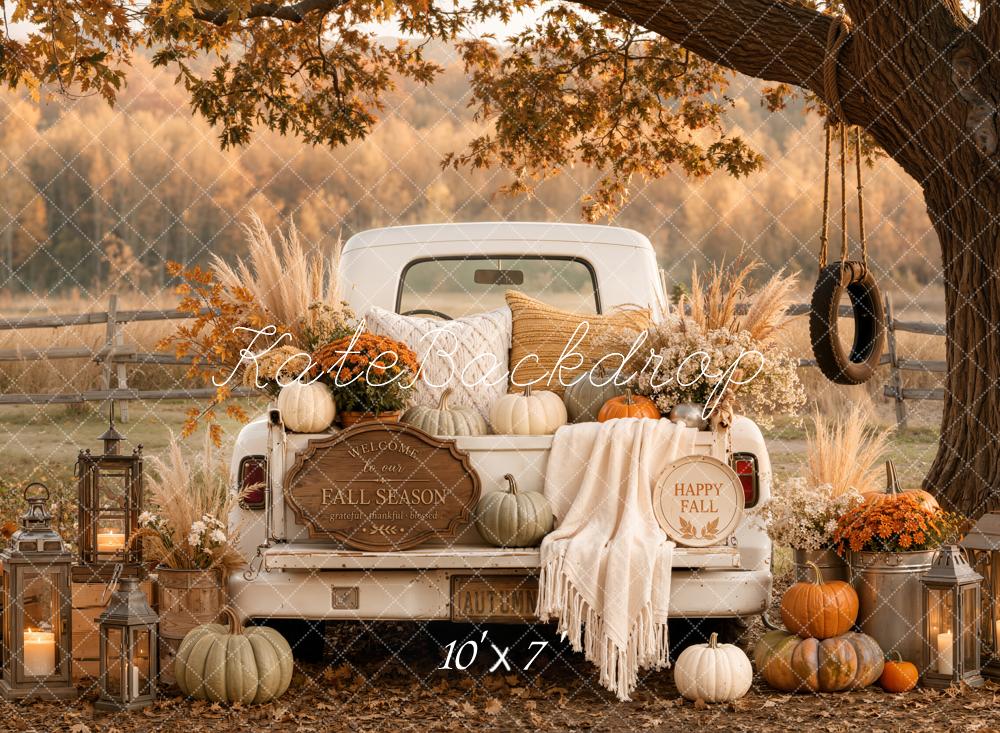 Kate Fall Vintage Truck Pumpkin Cozy Blanket Tree Swing Matte UV Printed Vinyl Backdrop
