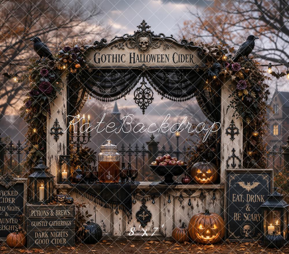 Kate Halloween Gothic Dark Cider Bar Drapery Matte UV Printed Vinyl Backdrop