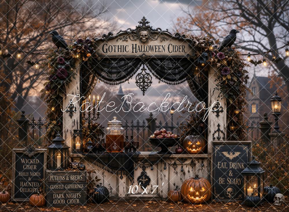 Kate Halloween Gothic Dark Cider Bar Drapery Matte UV Printed Vinyl Backdrop