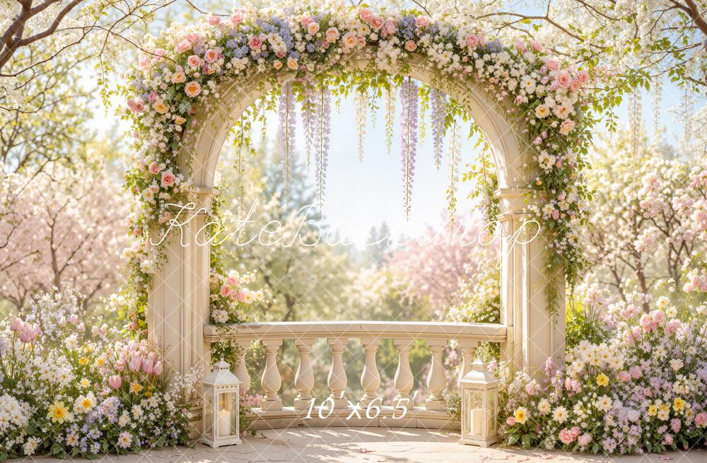 Kate Spring Flower Arch Garden Balustrade Matte UV Printed Vinyl Backdrop