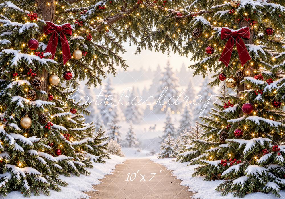 Kate Christmas Trees Snowy Pine Arch Forest Path Matte UV Printed Vinyl Backdrop