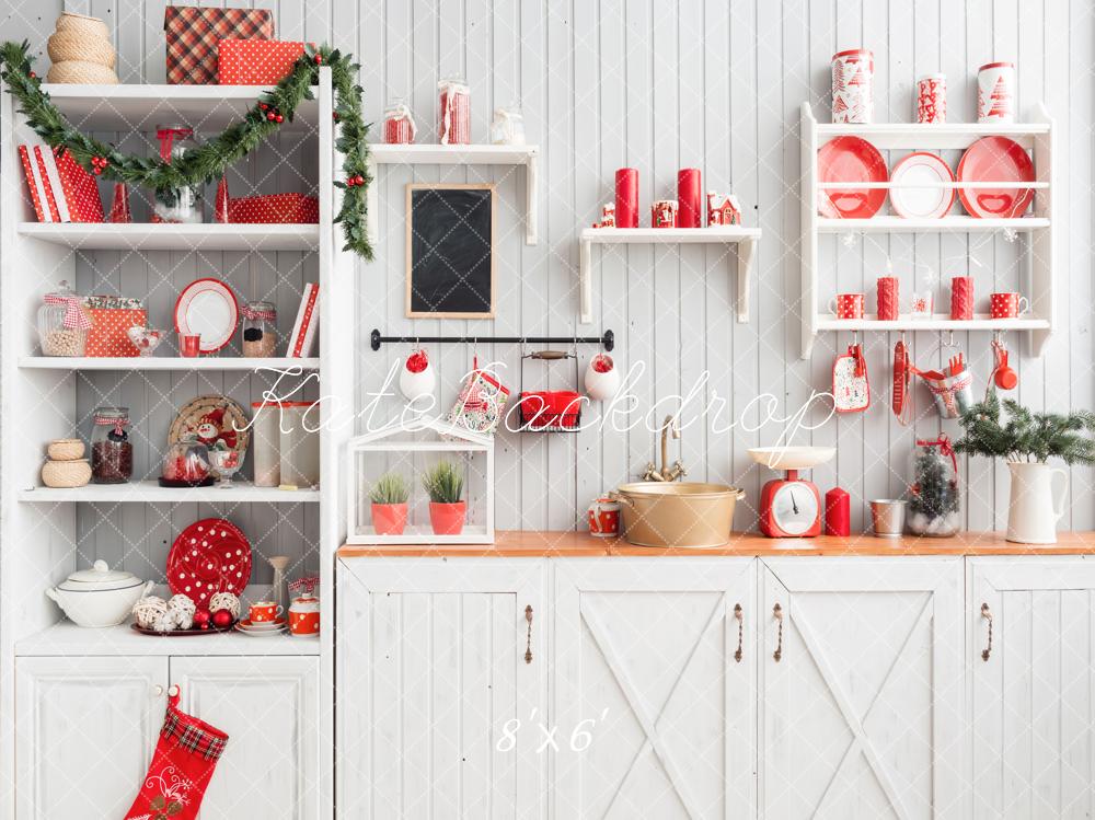 Kate Christmas Kitchen Fleece Backdrop White Wall for Photography
