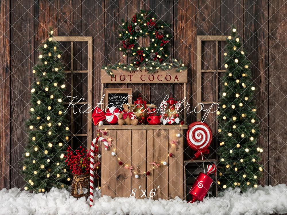 Kate Christmas Tree Fleece Backdrop Winter Hot Cocoa Designed by Emetselch